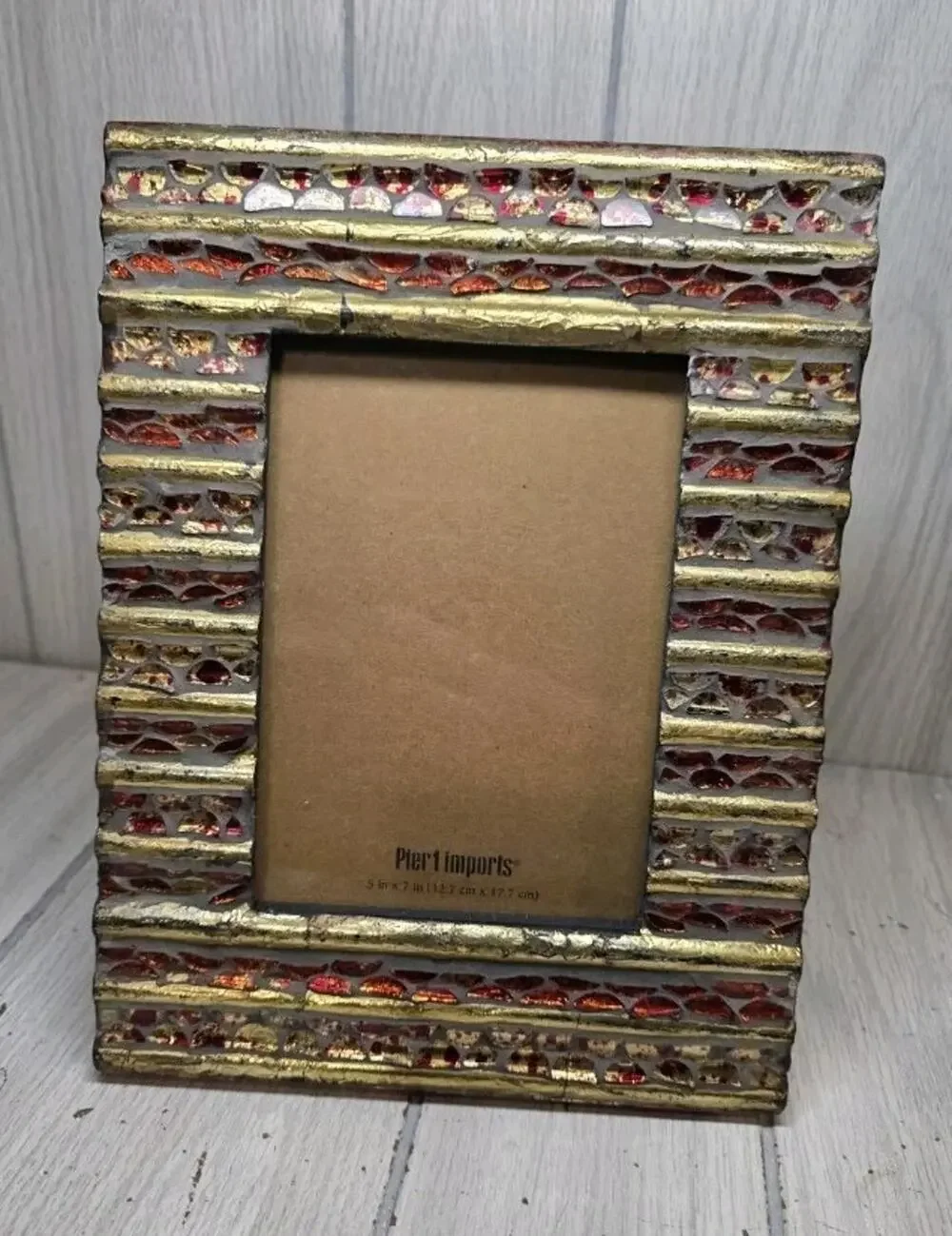 Pier 1 One Imports Picture Frame 5x7 Mosaic Burgandy Gold Boho Decor New